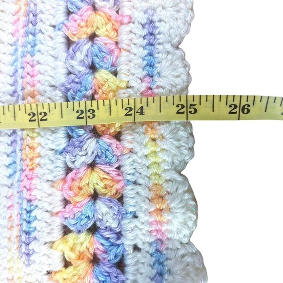 Handmade Crochet Baby Blanket Throw Pastel Sparkle Purple Yellow White Pink - Picture 9 of 10